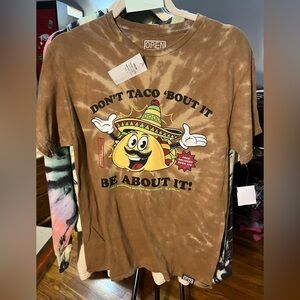 NWT Don’t Taco Bout It Brown Graphic T-Shirt Open 925